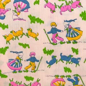 Vintage Dutch pink Pastel Children's Fabric large piece. 45 x 130”. 401